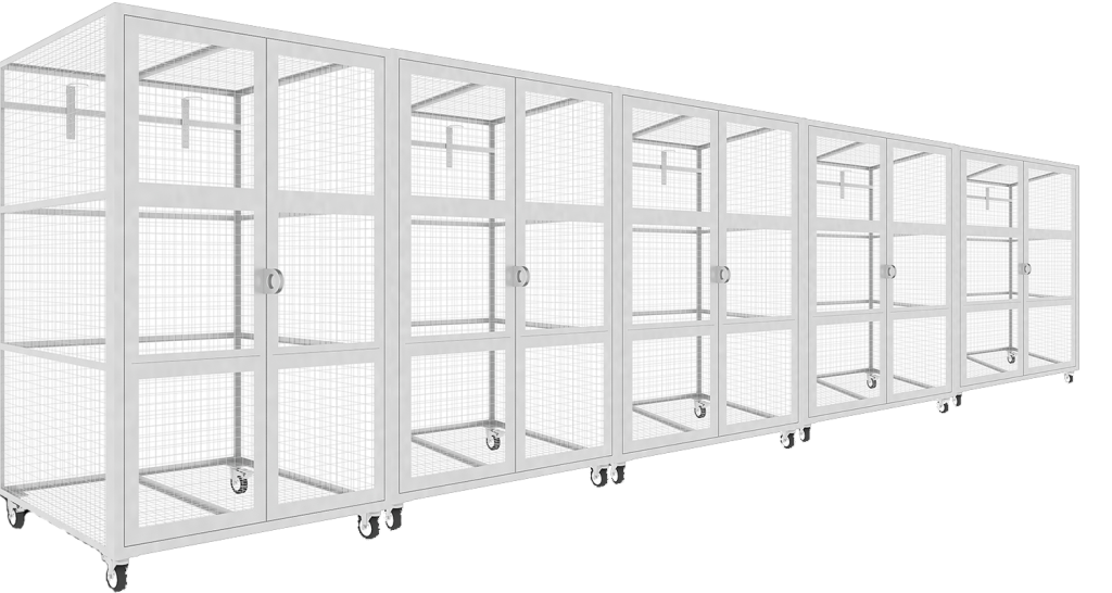 Steel wire mesh storage lockers with wheels