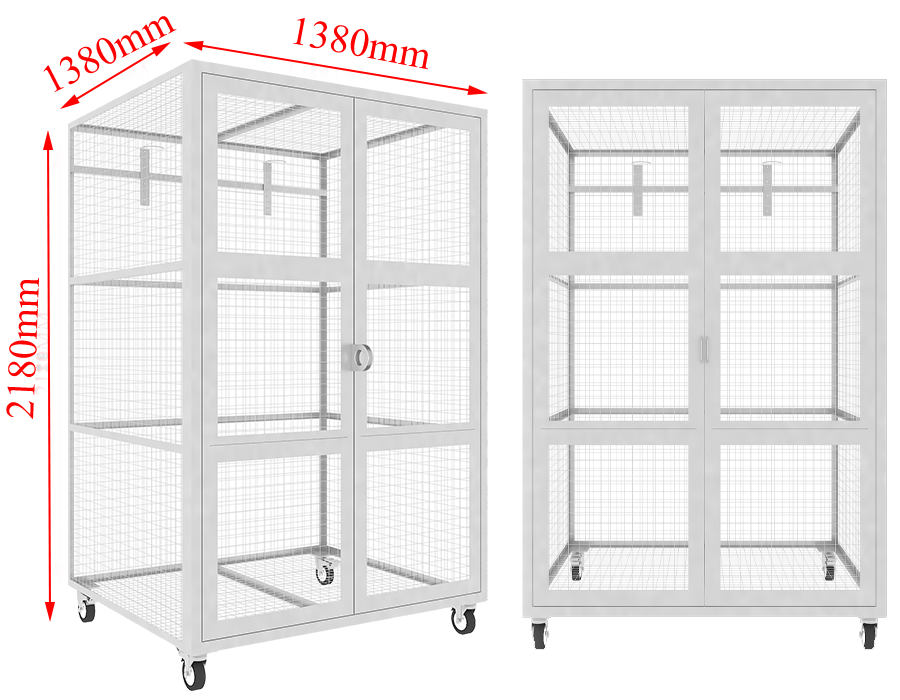 Steel mesh locker for bike storage with wheels 