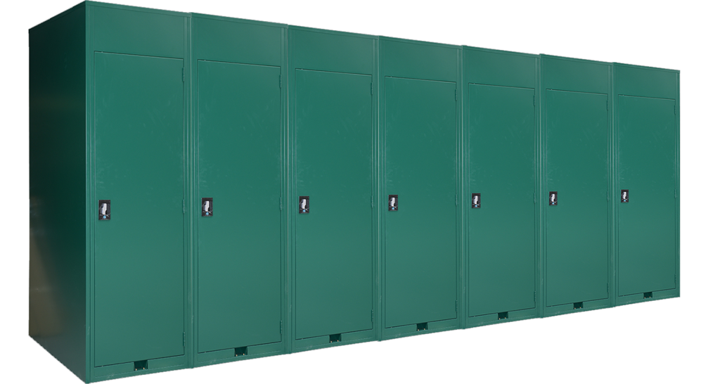 Steel green color vertical bike storage locker