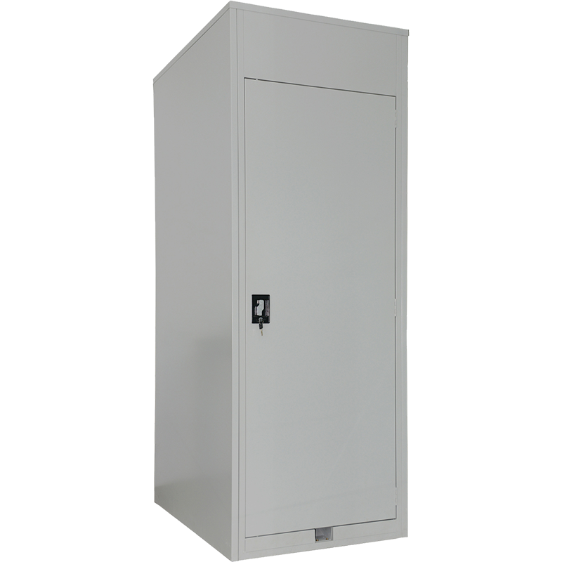 Grey color vertical bike storage locker with key lock