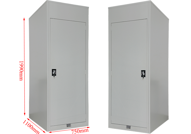 Grey metal vertical bike locker
