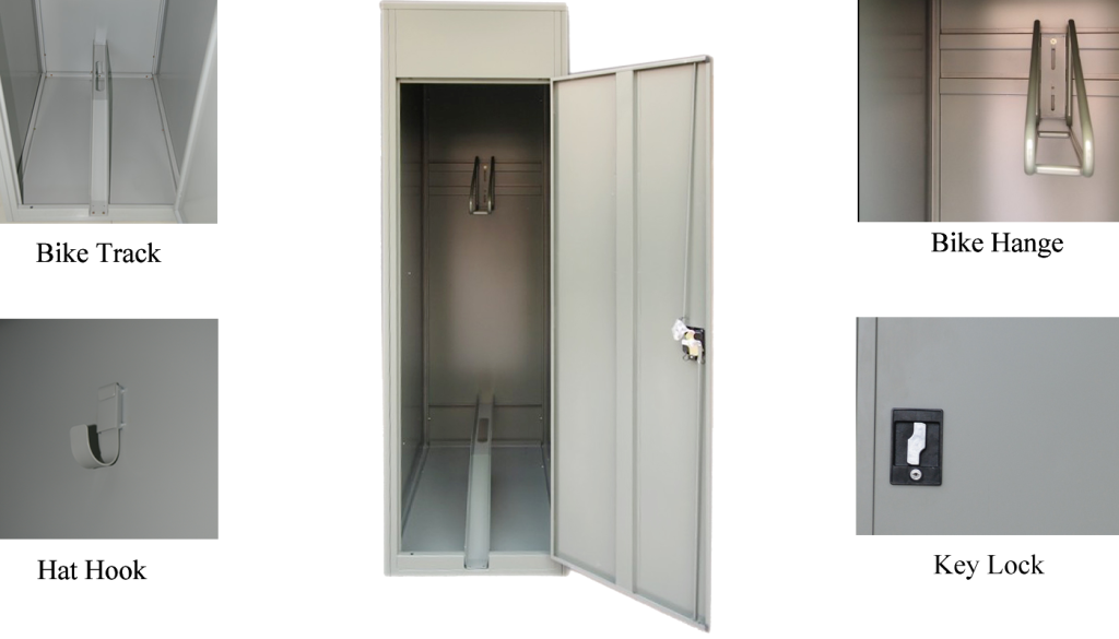 Metal grey color bicycle storage lockers with key lock