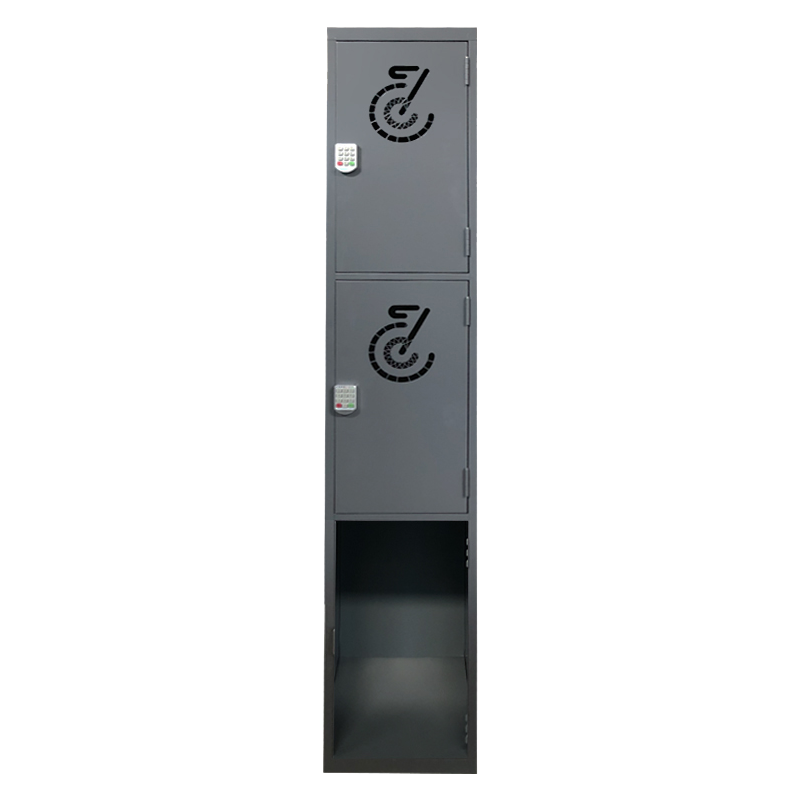Black bike locker bank for folding bicycle