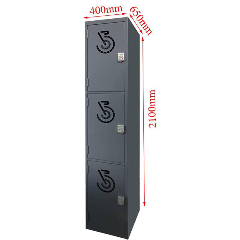 Black bike locker bank for folding bicycle