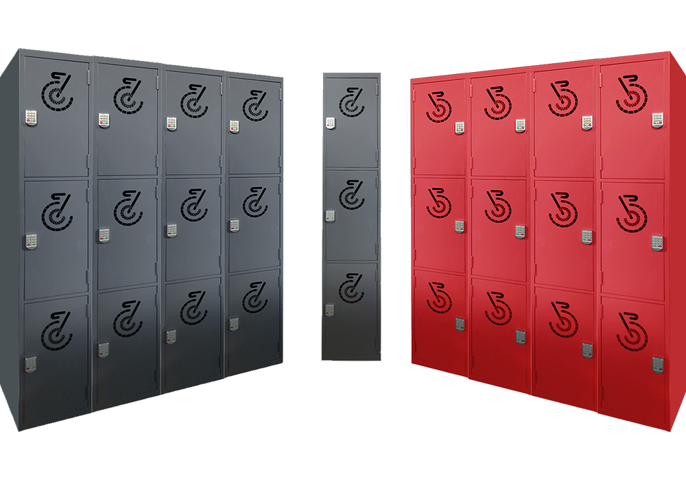 Bike locker bank for bicycle storage with digital lock