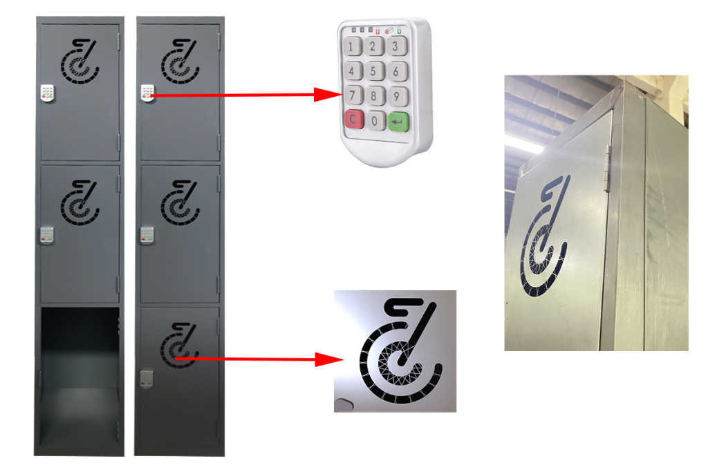 Bike locker bank for bicycle storage with details
