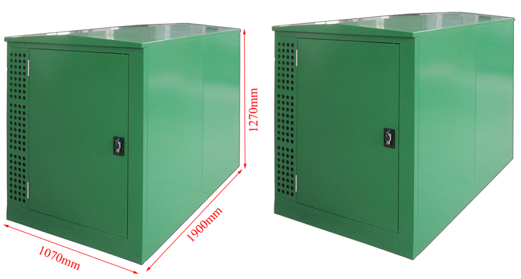 Green color bike shelter with key lock