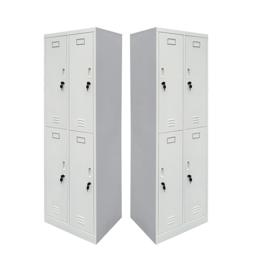 SFS Metal Double Wardrobe Locker for Storage Clothes with Four Doors in White-SFS-WL-004