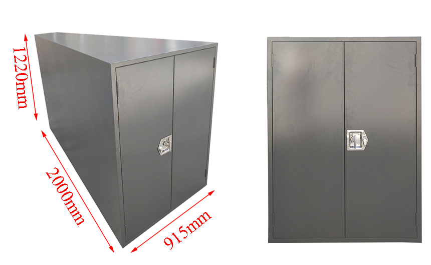 Grey color triangle bike storage locker with handle lock