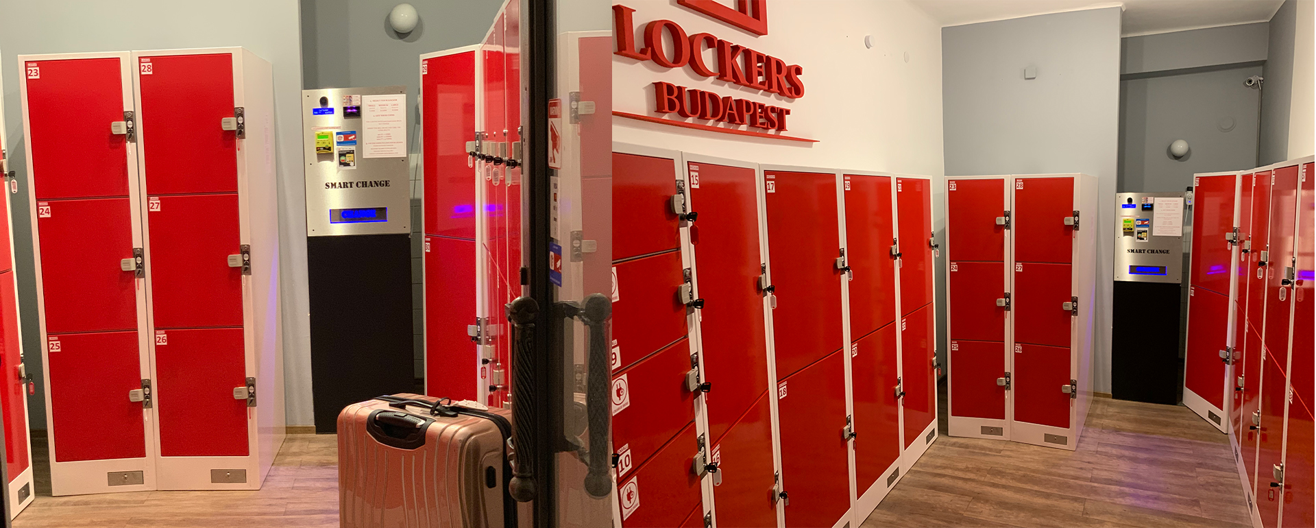 SFS metal coin locker in red color