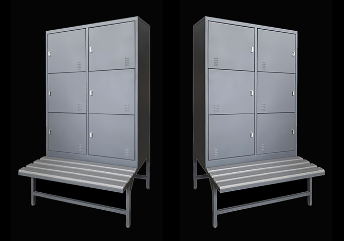 SFS Metal Wardrobe Locker with Bench for Storage Clothes with Six Doors in Grey-SFS-SL-008