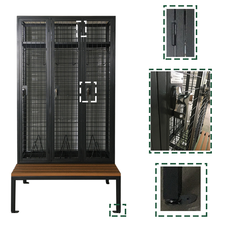 SFS Metal Wire Mesh Locker with Bench for Clothes Storage with Triple Doors in Black Color-SFS-MSL-004