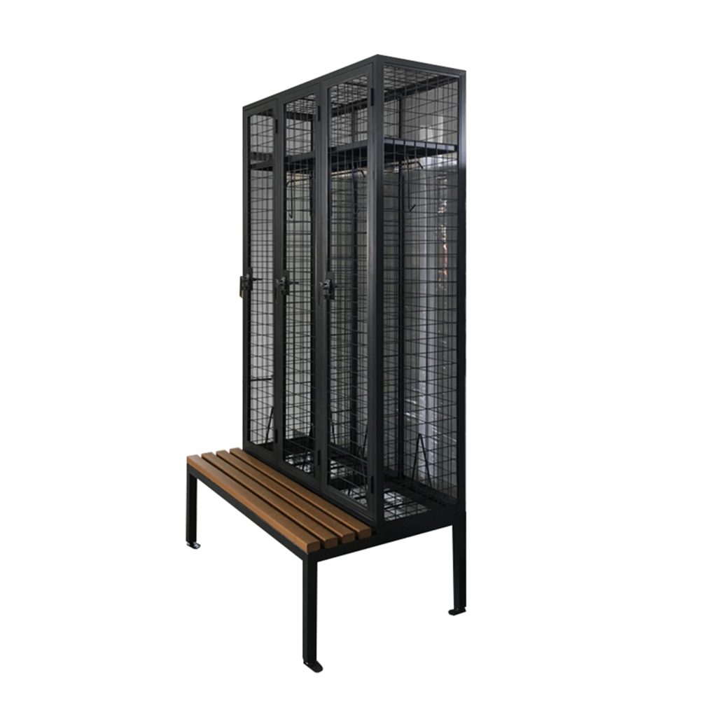 SFS Metal Wire Mesh Locker with Bench for Clothes Storage with Triple Doors in Black Color-SFS-MSL-004