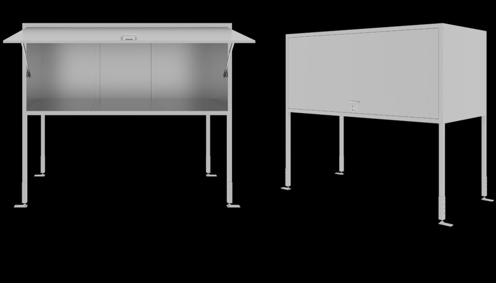Metal overhead parking garage locker with stand