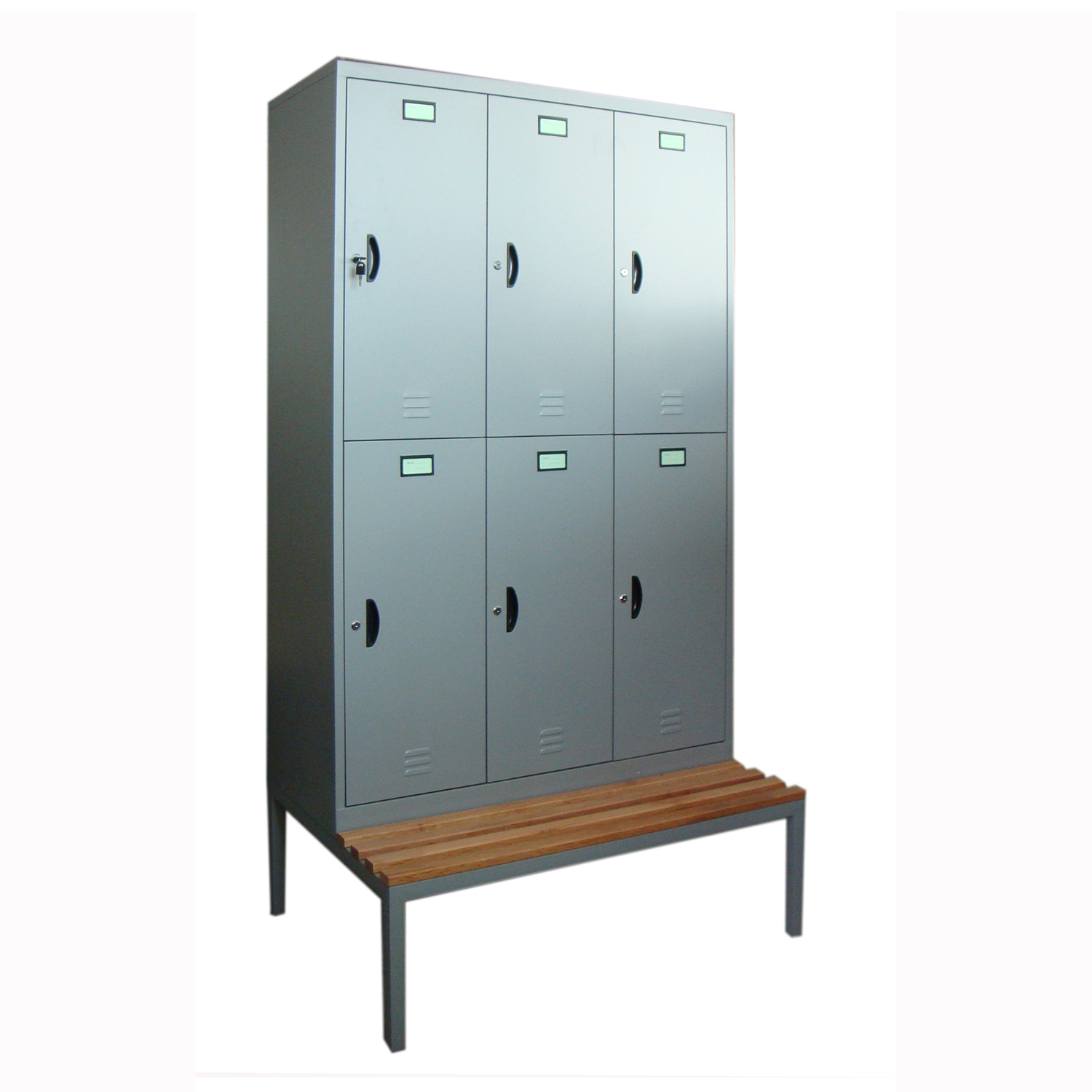 .SFS Metal Wardrobe Locker for Storage Clothes with Six Doors and Seat Bench in Grey-SFS-WL-016