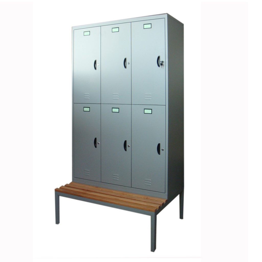 SFS Metal Wardrobe Locker for Storage Clothes with Six Doors and Seat Bench in Grey-SFS-WL-016