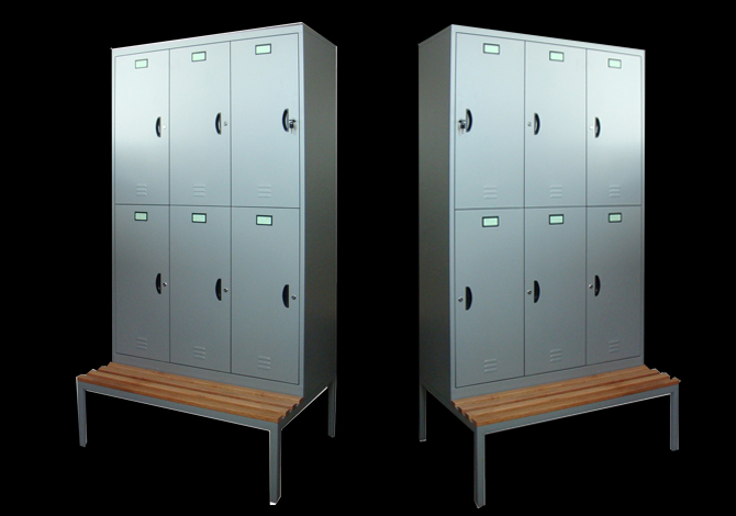 SFS Metal Wardrobe Locker for Storage Clothes with Six Doors and Seat Bench in Grey-SFS-WL-016