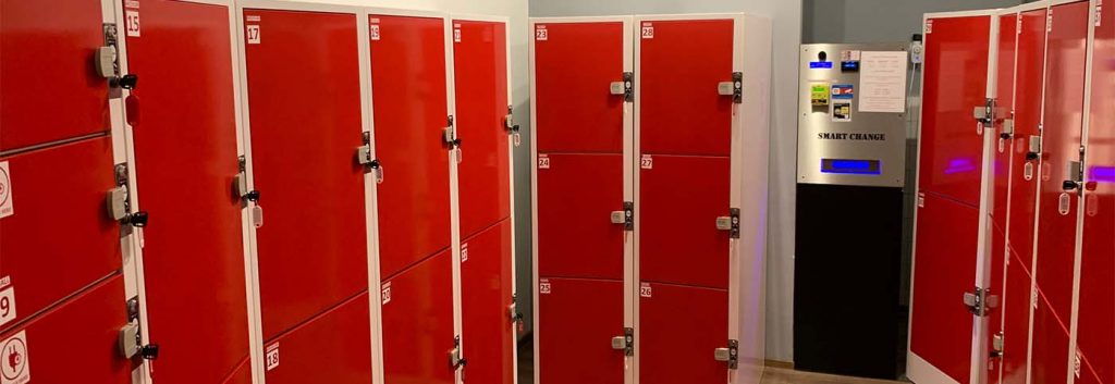 SFS metal coin operate locker in red color