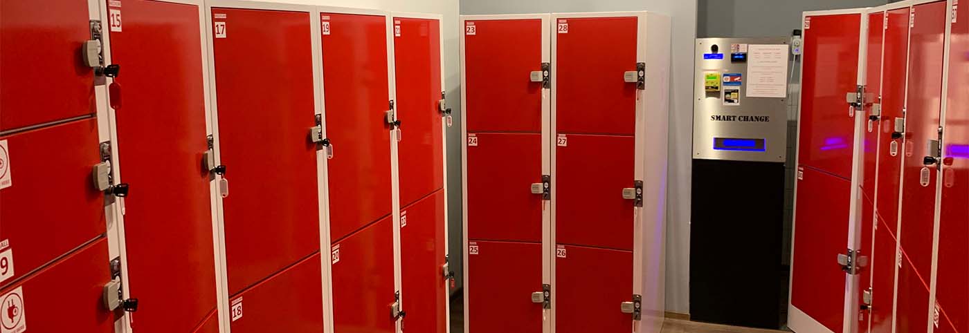 SFS metal coin operate locker in red color