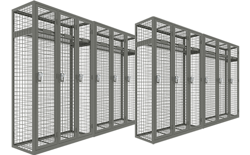 Metal wardrobe locker in wire mesh structure
