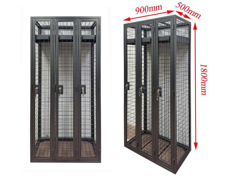 Metal wardrobe cabinet locker in wire mesh with 3 doors