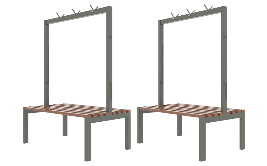 commercial locker room metal bech with hooks