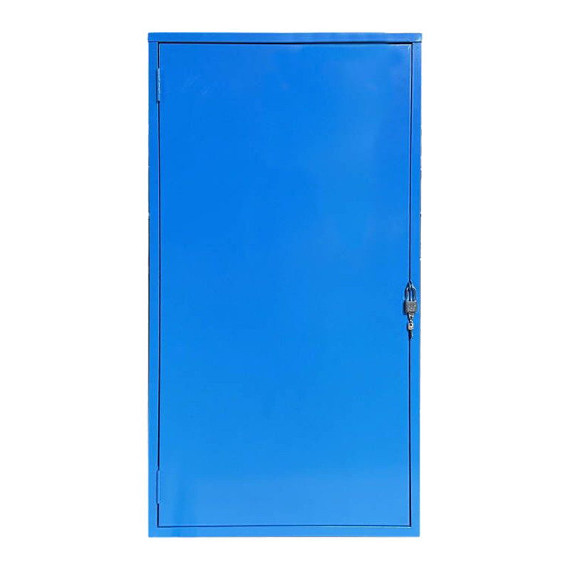 Blue single bicycle locker with padlock system