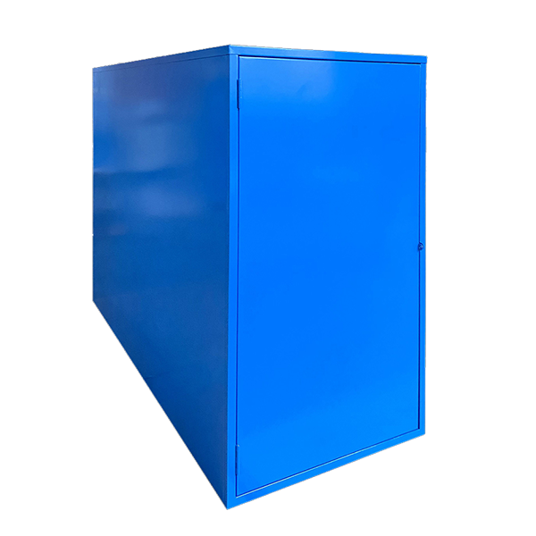 Blue single bicycle storage locker with padlock system