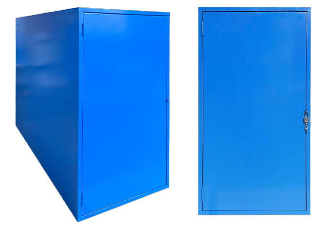 Blue single bicycle locker with padlock system