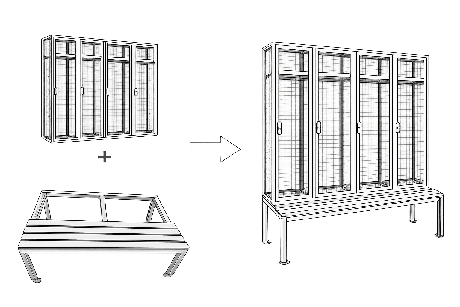 mesh locker with bench