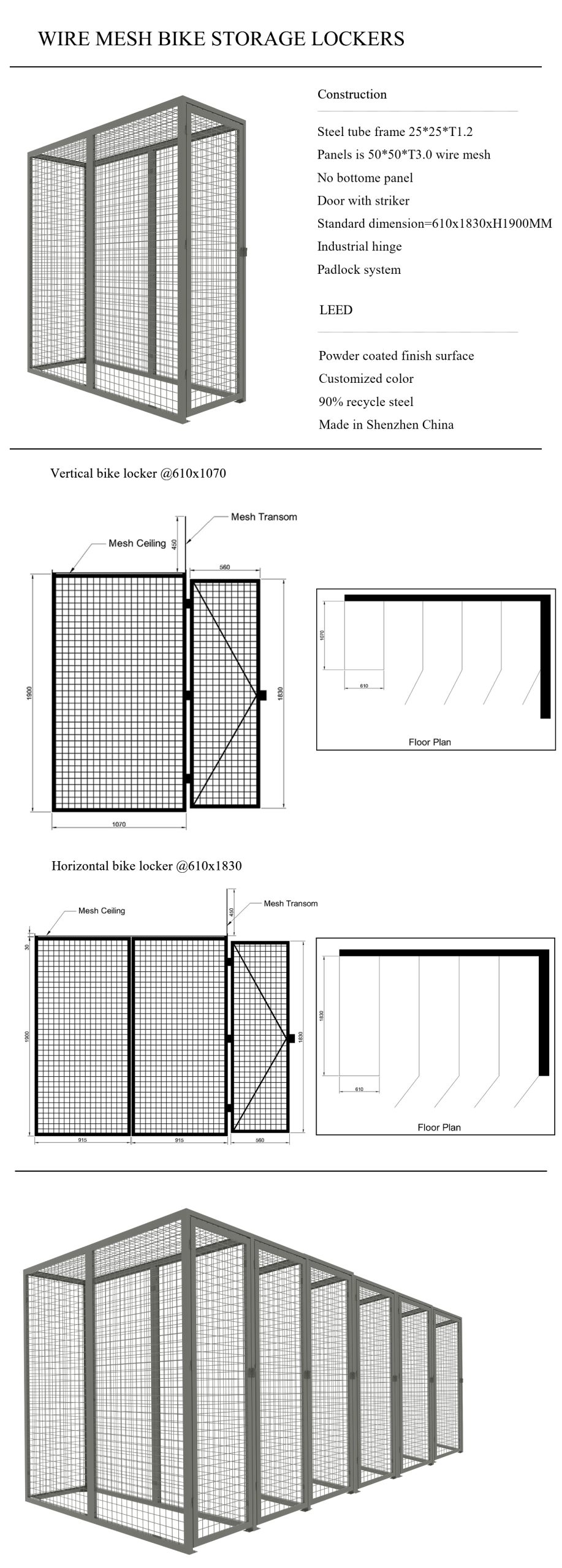 SFS Mesh Horizontal Bicycle Locker Grey Color Safety Mesh Locker For Bikes On Sale SFS-010