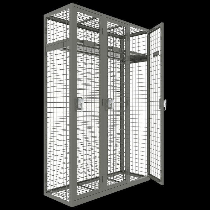 Three colum mesh lockers for wardrobe storage lockers with steel shefl and haner rail