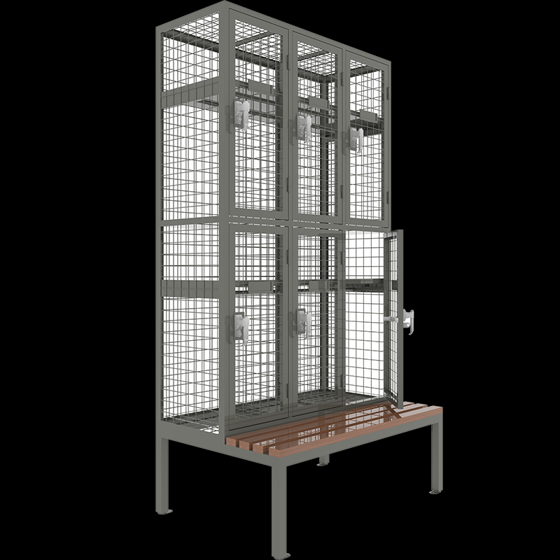Metal mesh wardrobe locker with bench