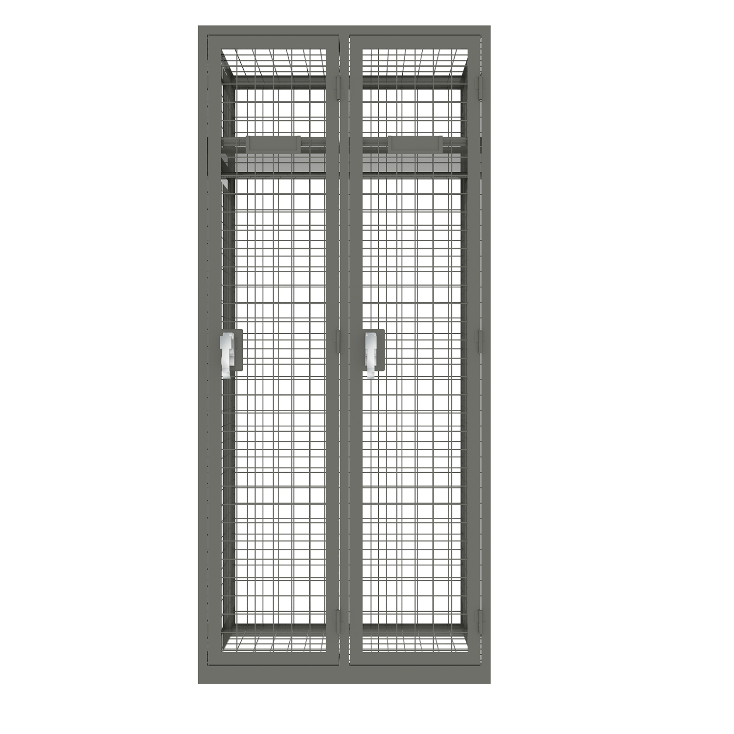Metal wire mesh storage lockers in wardrobe locker with 2 doors