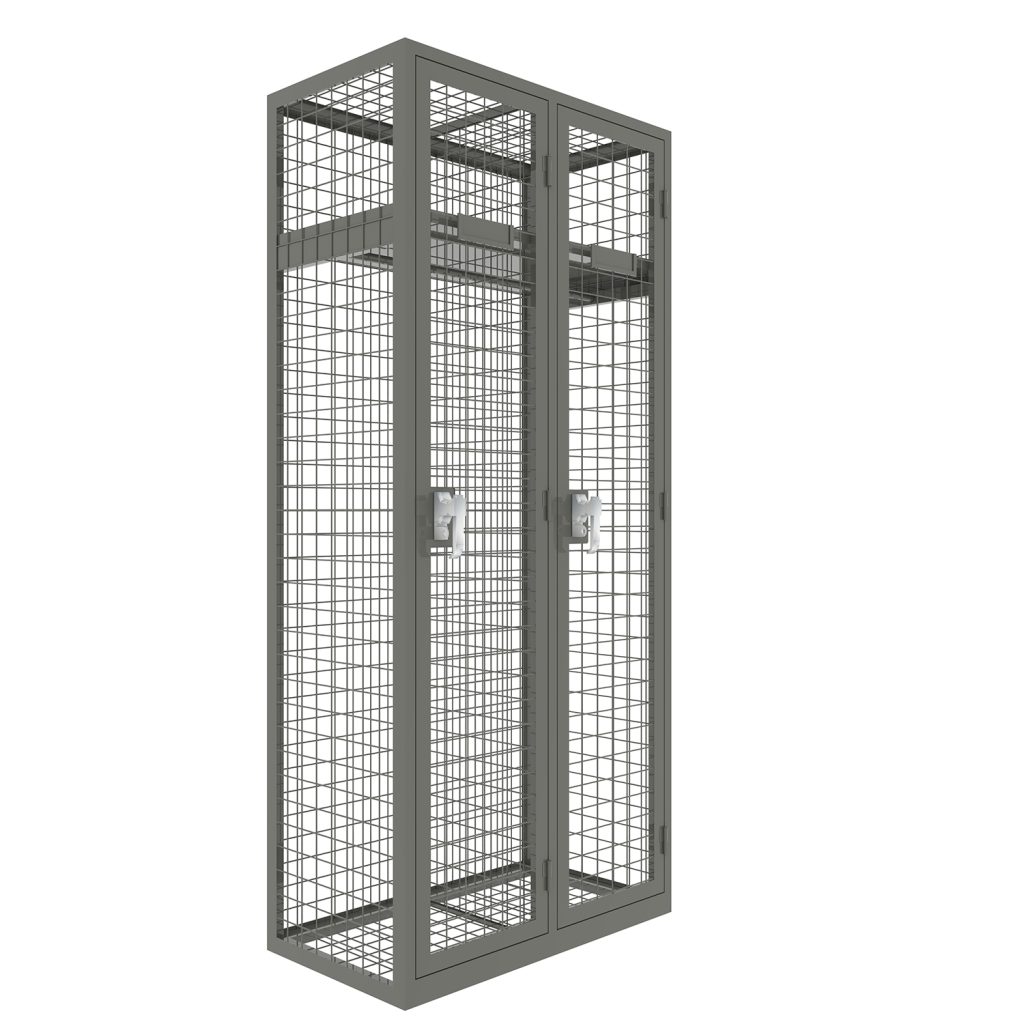 Metal wire mesh storage lockers in wardrobe locker with 2 doors