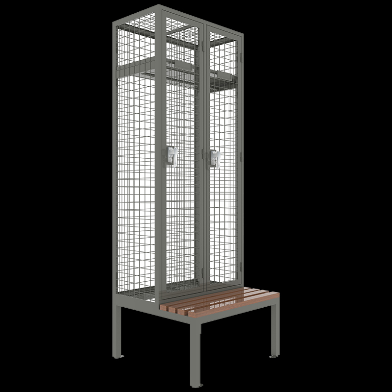 Metal 2 doors mesh wardrobe locker with bench