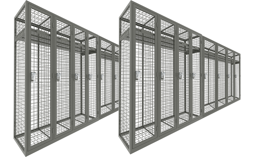 Metal wardrobe locker in wire mesh structure