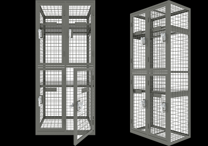 Metal 2 tier mesh lockers in 4 doors