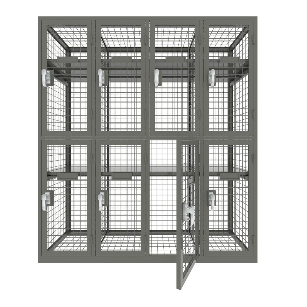 Metal wire mesh custom made storage locker in double tier wardrobe lockers.
