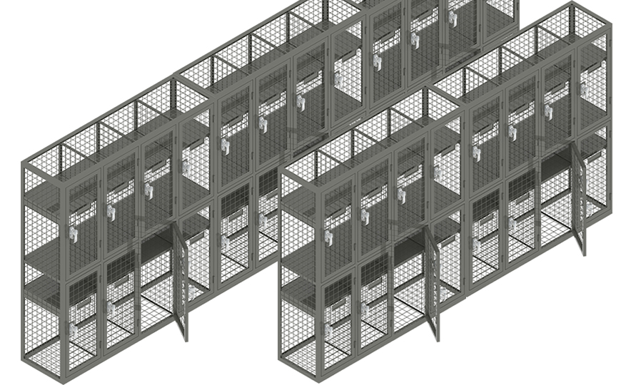 Metal wire mesh custom made storage locker in double tier wardrobe lockers.