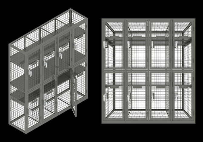 Metal wire mesh custom made storage locker in double tier wardrobe lockers.