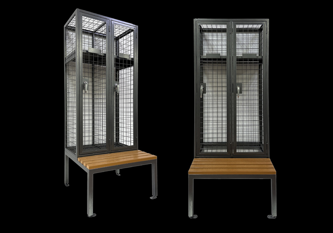 SFS Metal Wire Mesh Wardrobe Storage Locker With Bench In 2 Long Doors SFS-MSL-020