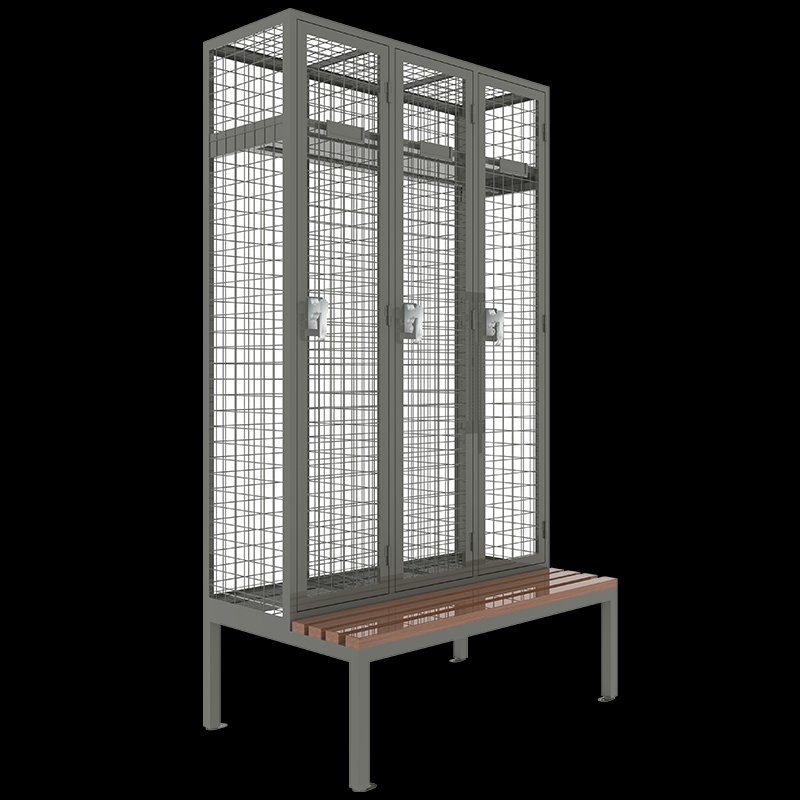 metal wire mesh changing room storage locker with bench seat