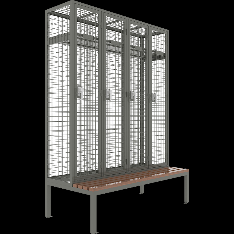 Metal wire mesh wardrobe storage locker with seat bench in 4 doors