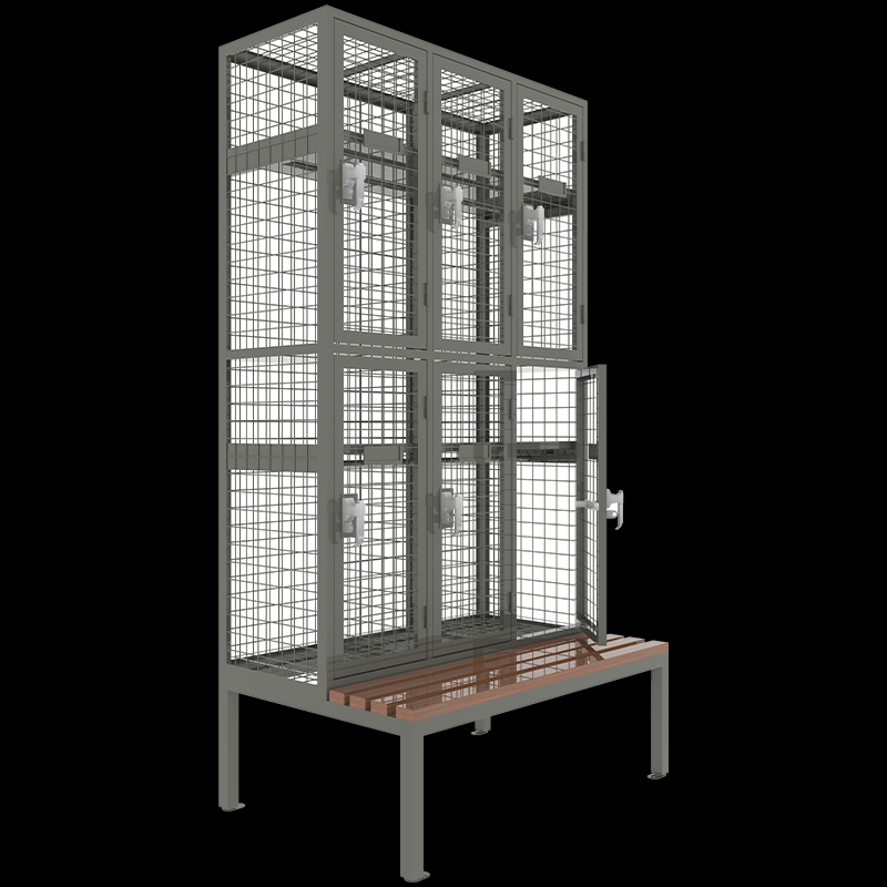 Metal wire mesh wardrobe cupboard locker with seat bench in six compartments
