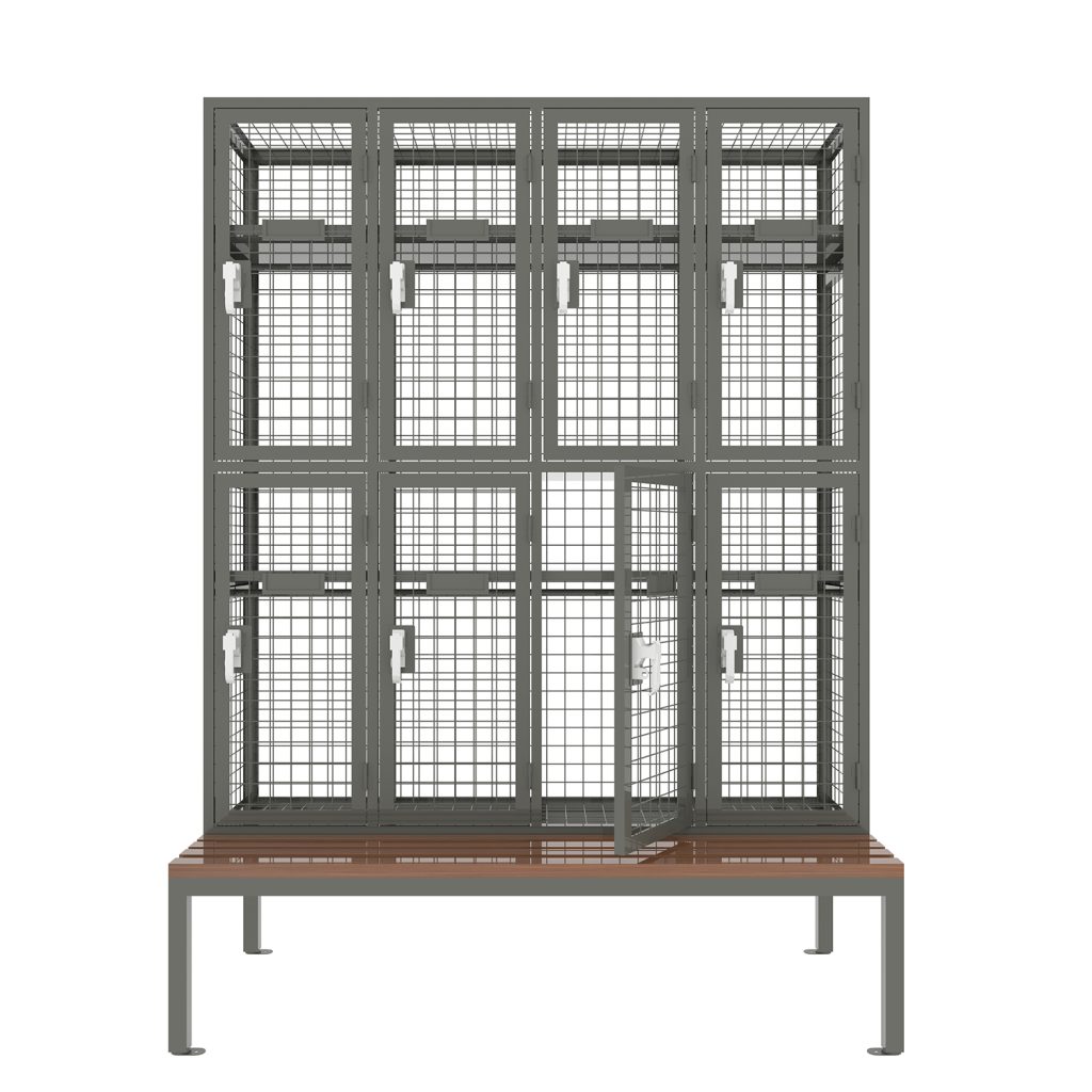 Metal eight compartment lockers with seat bench