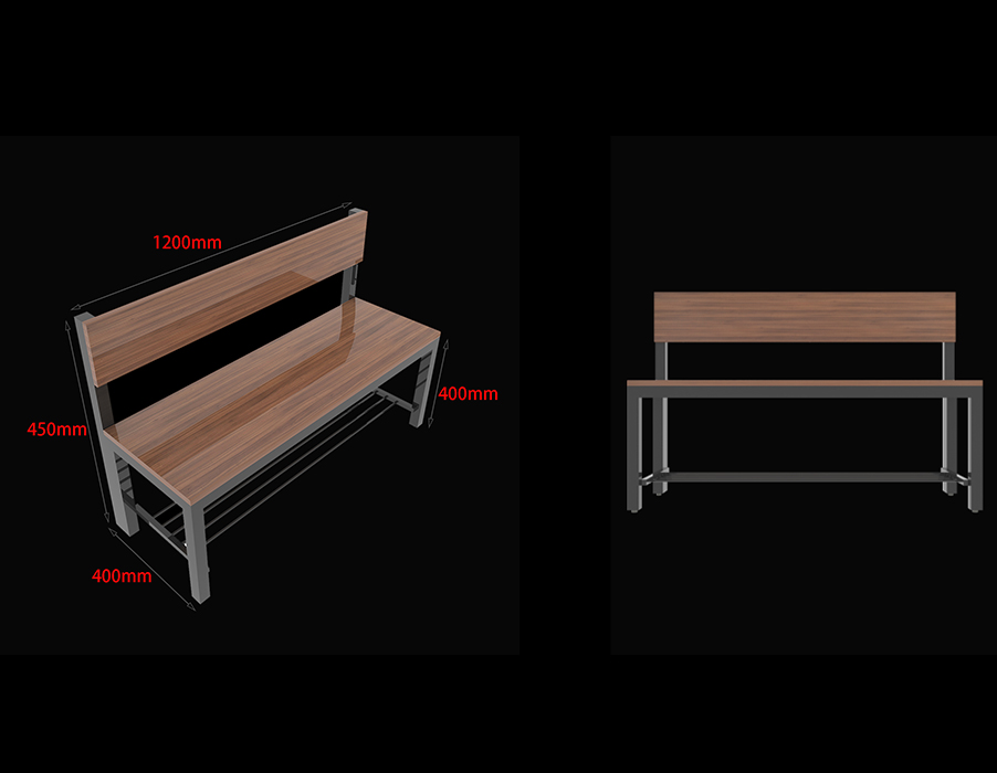 SFS Metal Locker Back Rest Benches With Wooden Seating Top And Shoe Shelf in Grey SFS-LB-005