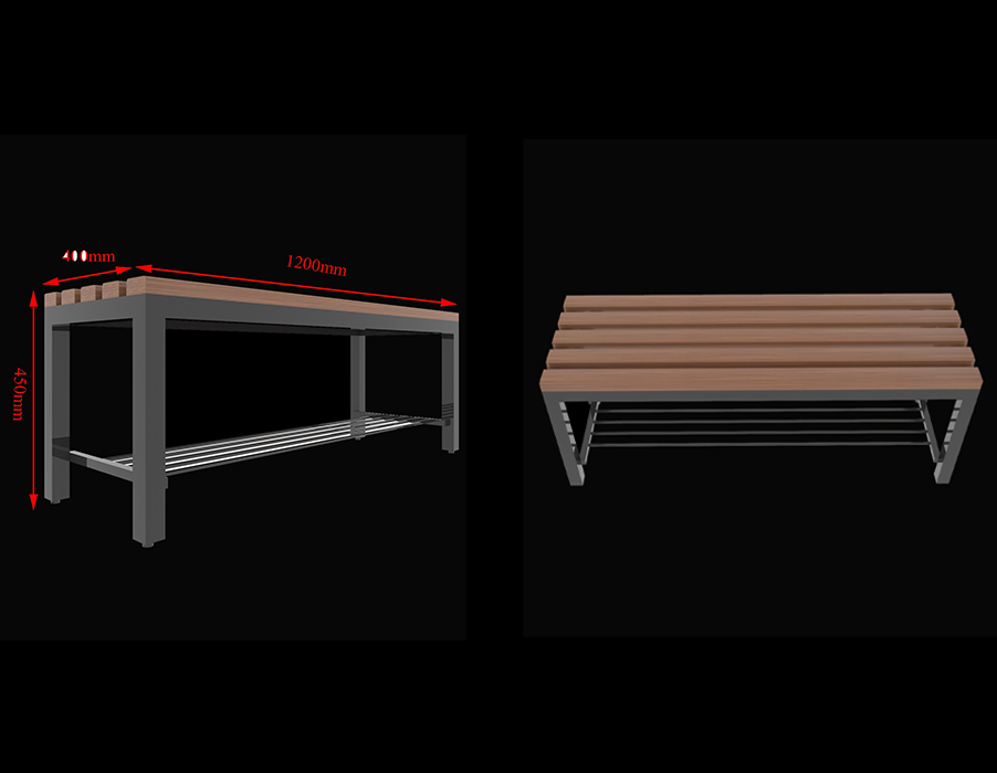 SFS Metal Locker Benches With Plastic Wooden Seating Top And Shoe Shelf in Grey SFS-LB-003