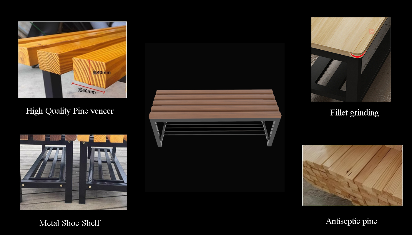 SFS Metal Locker Benches With Plastic Wooden Seating Top And Shoe Shelf in Grey SFS-LB-003