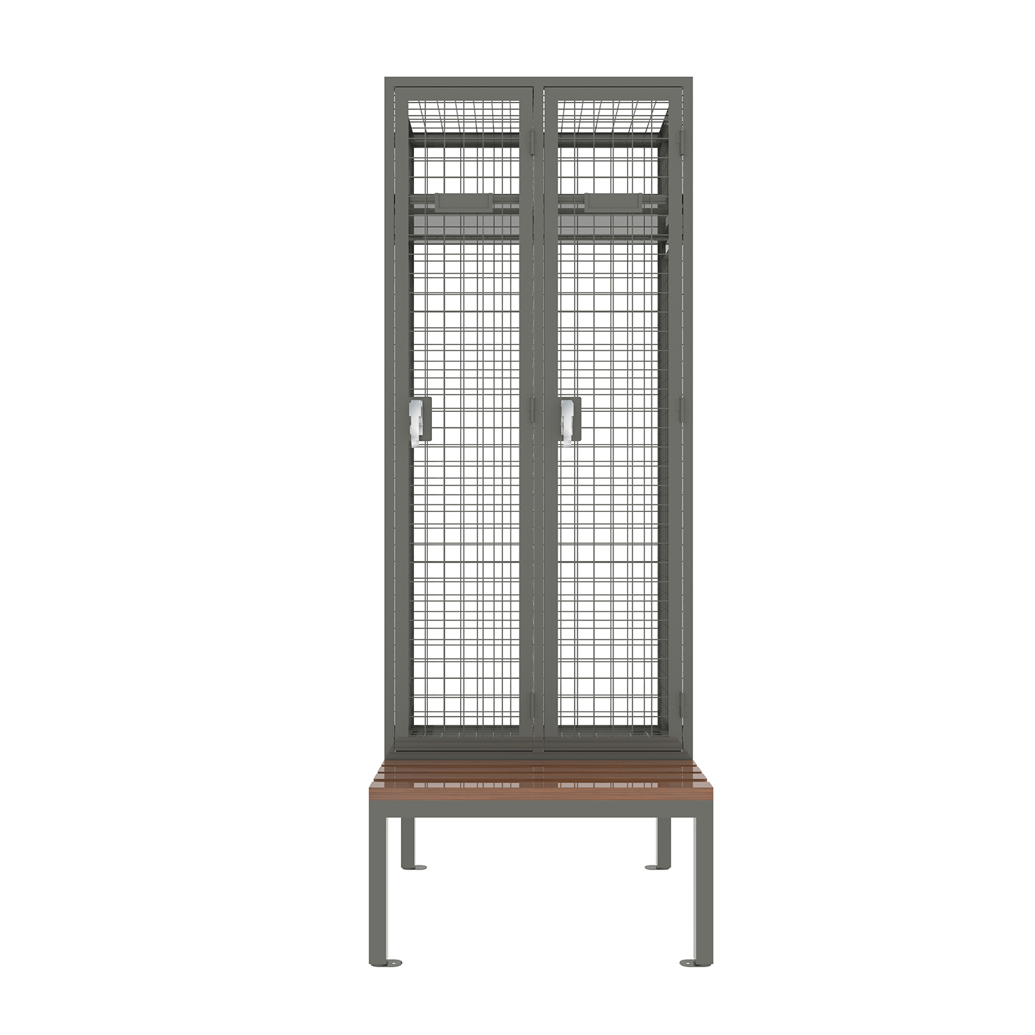 metal wire mesh wardrobe storage locker with bench